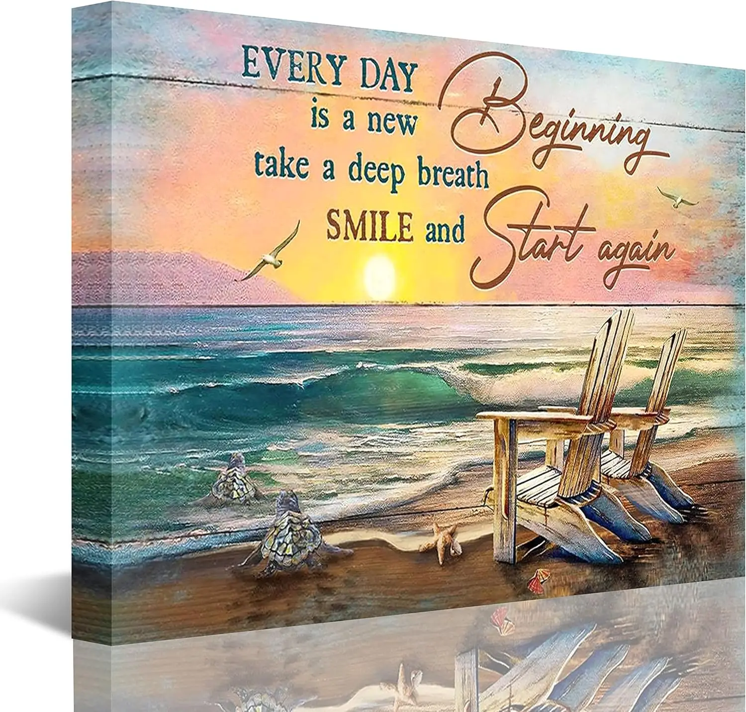 

Bathroom Decor Wall Art Sea Turtle Canvas Painting Blue Ocean Beach Chair Pictures Inspirational Every Day Is A New Beginning