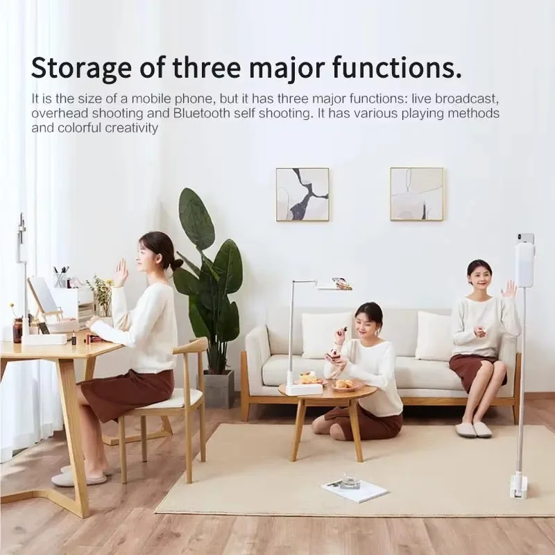 2025 حامل سيلفي قابل للتمديد يدور 360 درجة حامل هاتف قابل لإعادة الشحن لاسلكي قابل للطي 7 LED ملء الضوء للبث المباشر