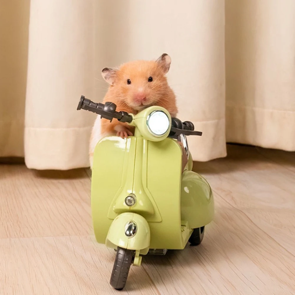 Hamster Motorcycle Toys For Guinea Pig Small Animal 360 Degree Rotating Light Electric Scooter Pets Supplies Stunt Moto Toys