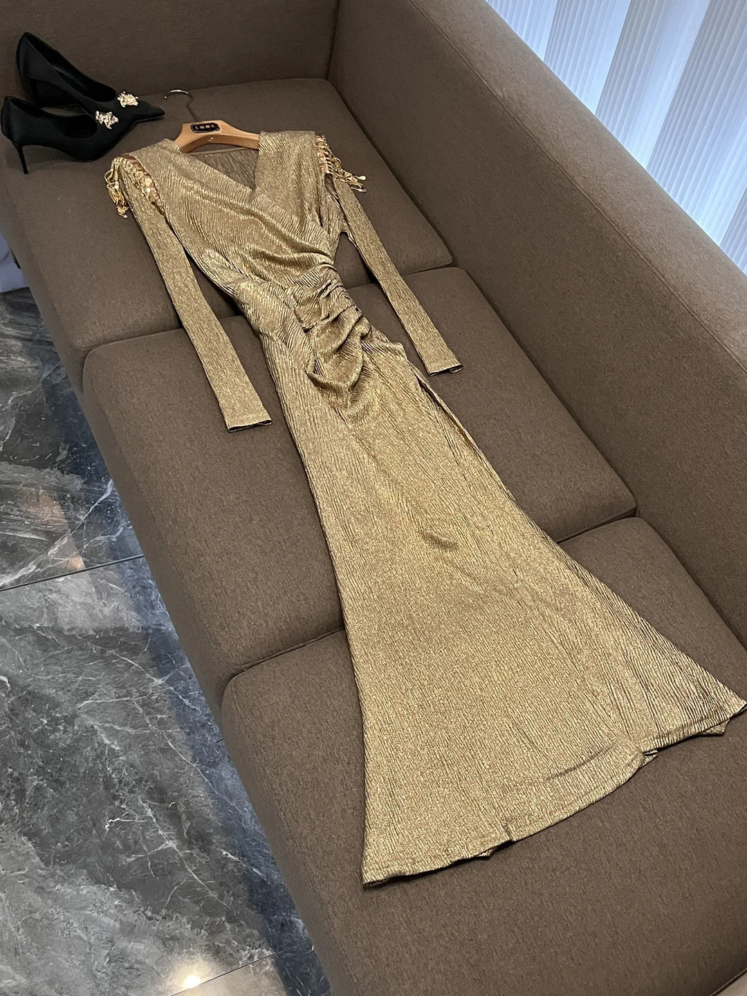 Ele Long Sve V-Ne-Kleid mit Taillenfalten, schlankmachendes Maxi-Dr. Faionable Ci Commuting-Rock mit hoher Taille für Damen