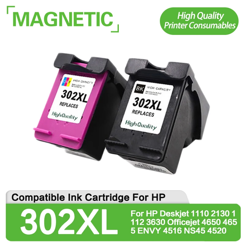 NEW For HP302 Magnetic 302 Compatible Ink Cartridges For HP Deskjet 1110 2130 1112 3630 Officejet 4650 4655 ENVY 4516 NS45 4520