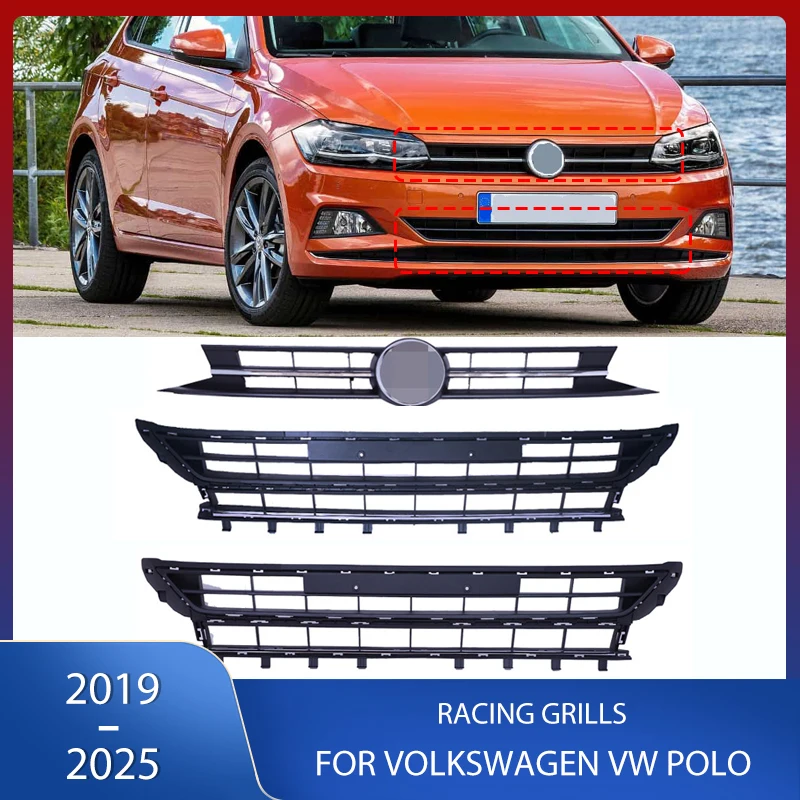 Front Bumper Upper Grille Lower Racing Grills For Volkswagen VW Polo 2019 2020 2021 2022 2023 2024 2025 Car Accessories