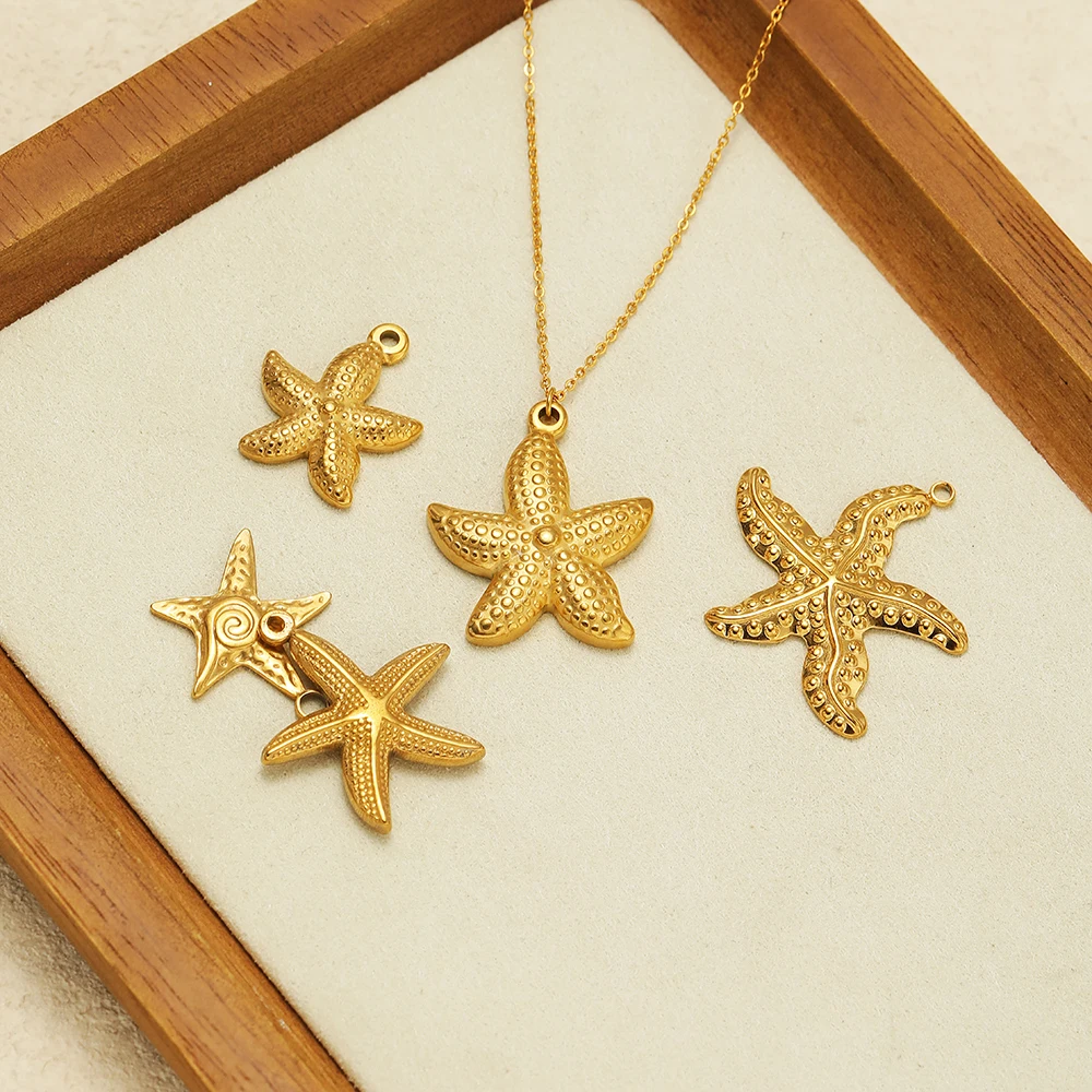 5 Stück goldene Seestern-Muschel-Anhänger für DIY-Schmuckzubehör, Edelstahl-Halskettenanhänger, Armbänder, Ohrringe. – Detail 4