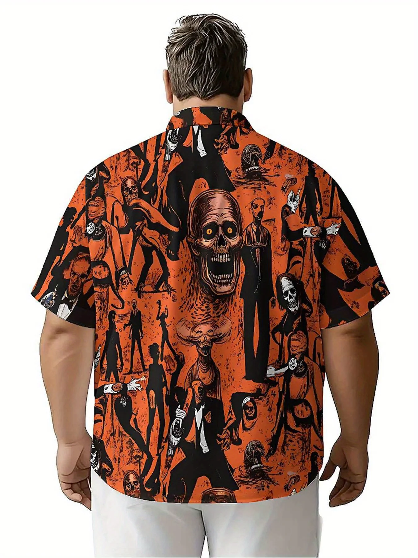Men's Plus Size Hawaiian Shirts Black Suit and Skull Theme pattern,New in Summer Fashion Tops,Hip Hop Rock Streetwear
