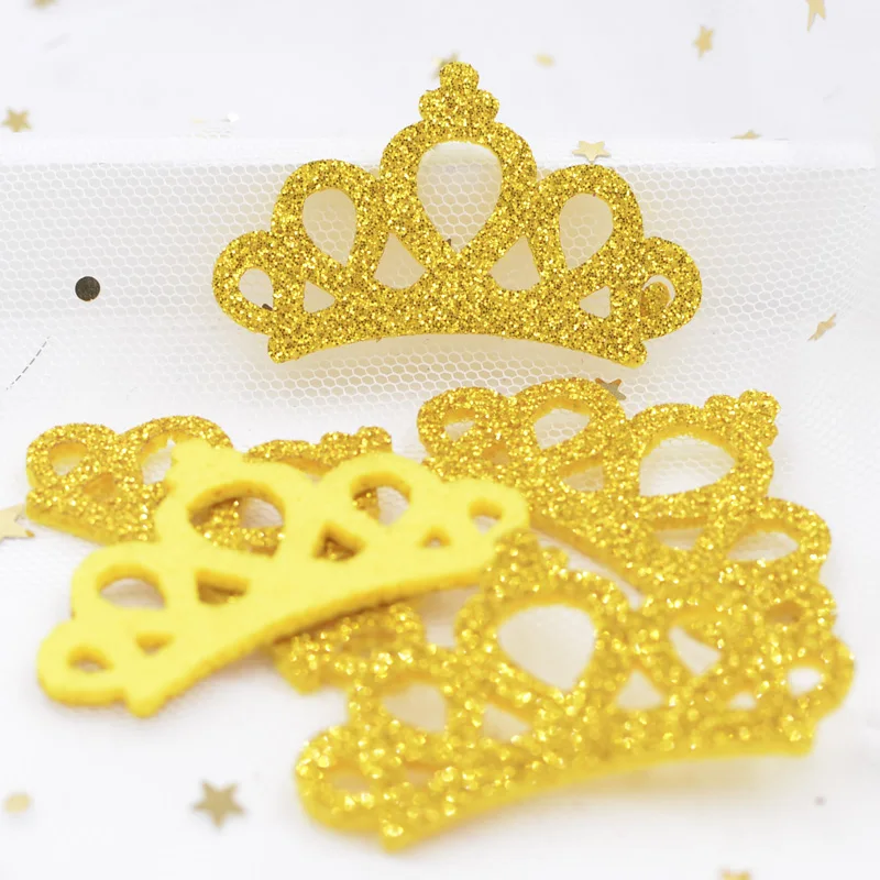 20Pcs Kawaii Padded Glitter Fabric Crown Patches Appliques for Crafts Clothes Sewing Supplies DIY Hair Bow Decoration