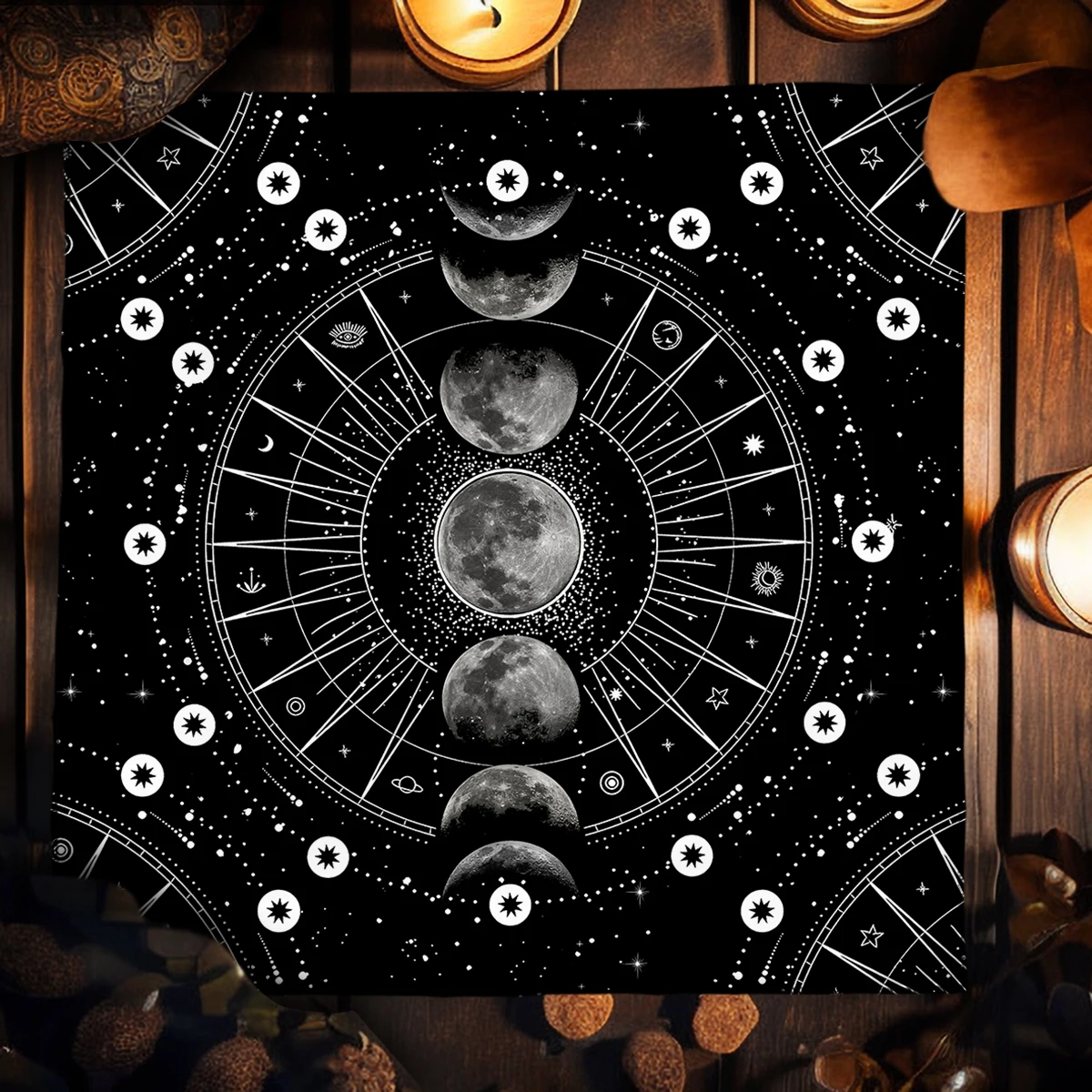 Altar Cloth Black Moon Phase Tarot Card Tablecloth For Tarot Cards Reading Polyester Wicca Oracle Card Mat Room Home Decor