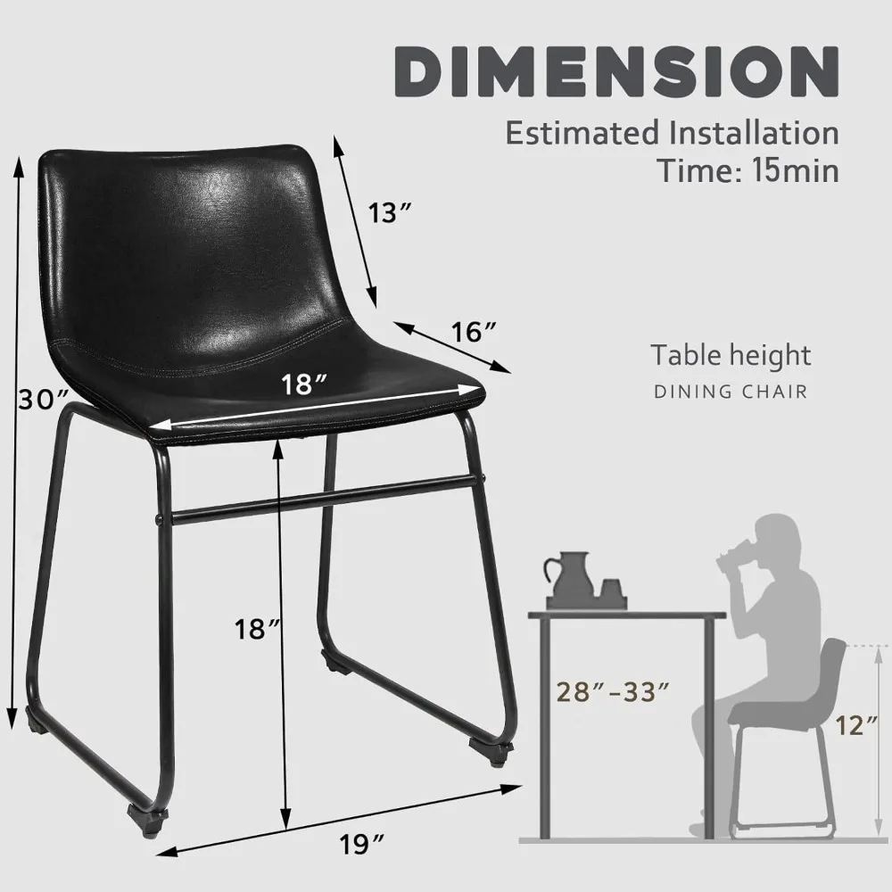 مجموعة مقاعد بار مقاس 18 بوصة مكونة من 2، مقاعد بارتفاع مضاد مع ظهر، جلد PU حديث مع ساق معدنية ومسند للقدمين (أسود)