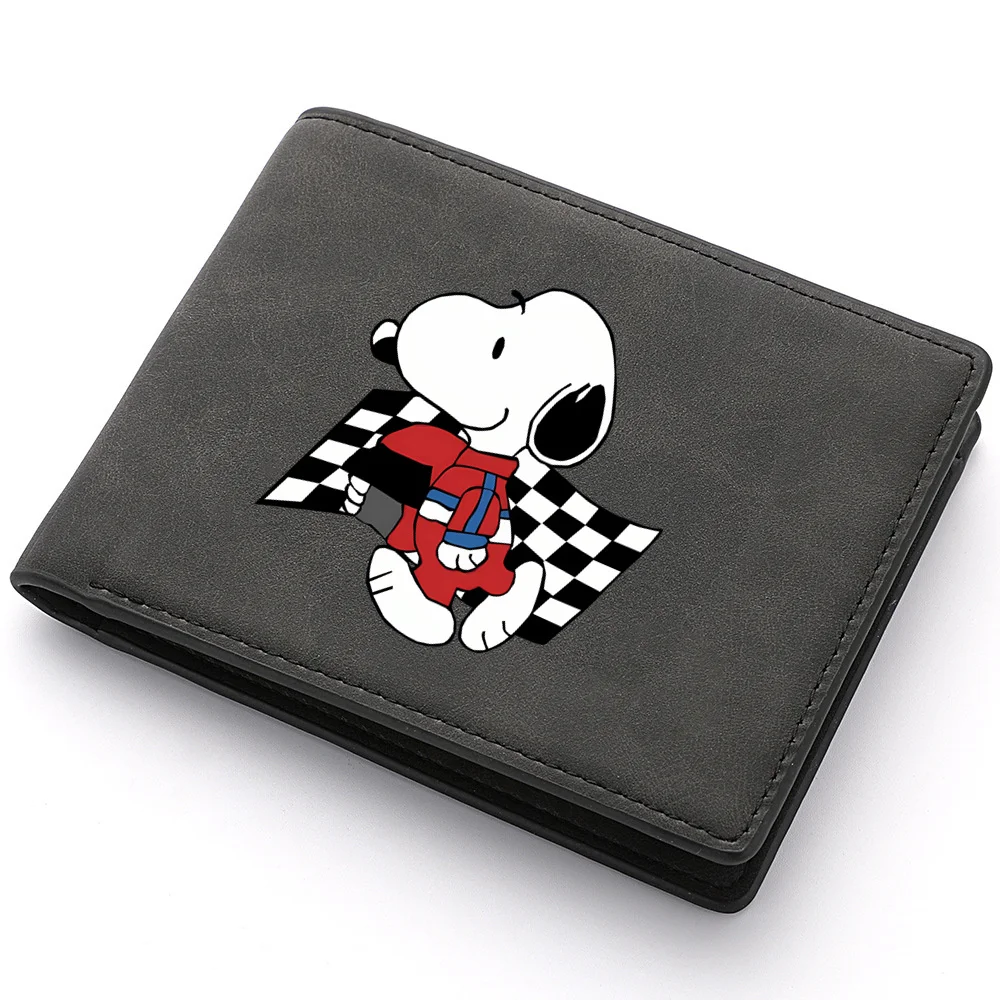 Snoopies Car Race Nuovo portafoglio da uomo in pelle PU con portamonete con cerniera Portamonete piccolo Portafoglio per soldi dal design casual da lavoro in dollari