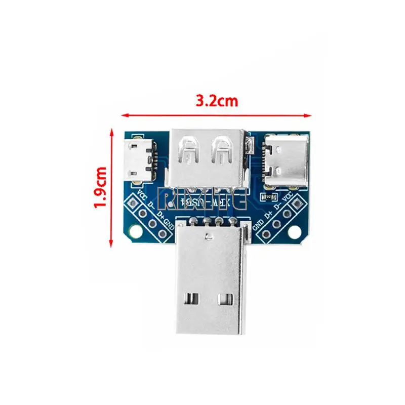 5ชิ้นสวิตช์บอร์ดหัวต่อ USB ขั้วต่อ USB ตัวผู้กับ Type-C Micro ทีเสียบยูเอสบี2.54-4P การถ่ายโอน papan ujian แผ่นอะแดปเตอร์ USB XY-USB4
