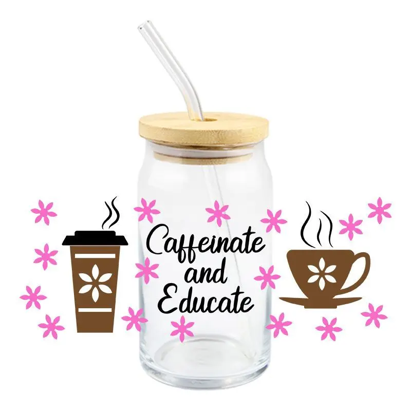 Teacher Day UV DTF Wrap Transfer Stickers Cartoon Funny Design DIY Waterproof Wrap For 16oz Glasses Cups Mug Waterproof Decal - view 4