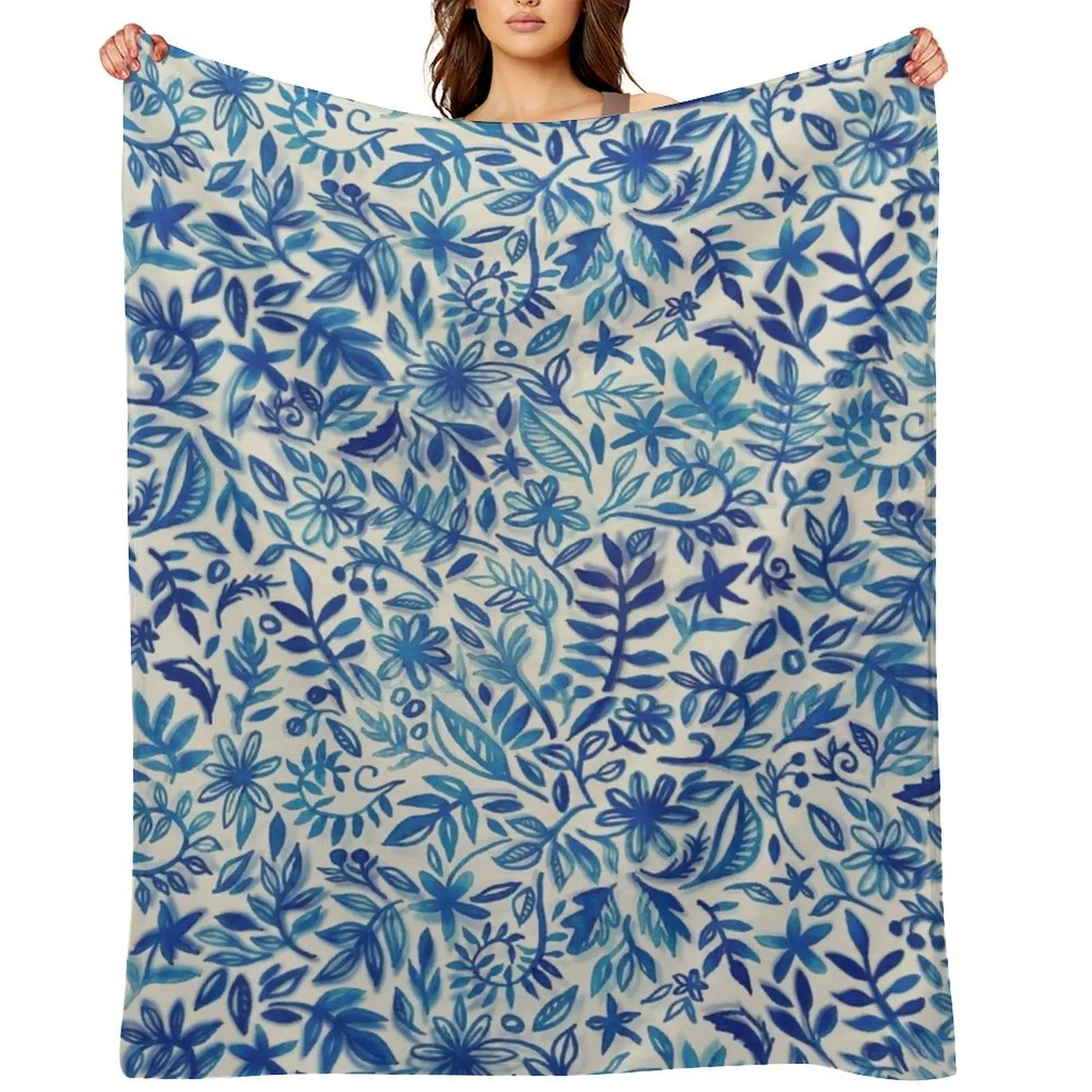 

Floating Garden - a watercolor pattern in blue Throw Blanket funny gift Nap Retros Fashion Sofas Blankets