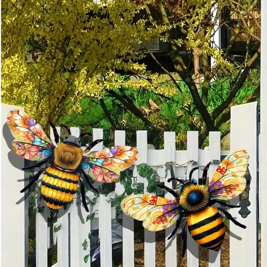 1/2pcs Metal Bee Wall Decor, Colorful Garden Decorations, Indoor And Outdoor Metal Crafts, Home Highlights