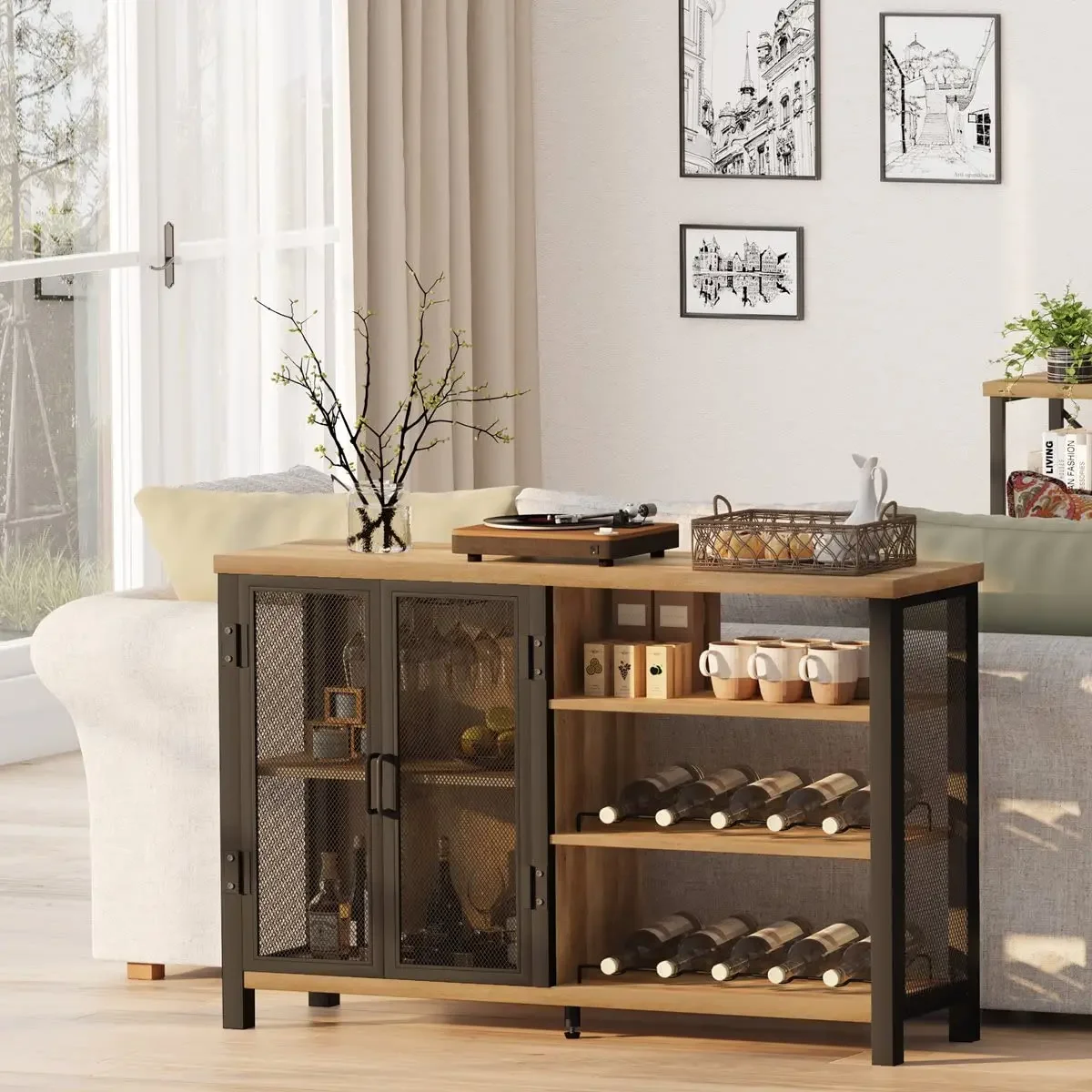 

'Industrial style wood wine cabinet bar table set designs wood coffee bar cabinet--Amazon customization