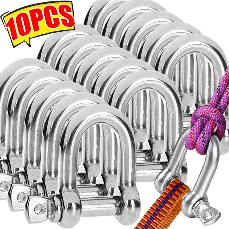 1/10pcs M4/M5/M6/M8 D Rings Shackles Heavy Duty D Bow Link Shackle Rings Hook D-Type Lifting Rigging Boat Hardware Tools