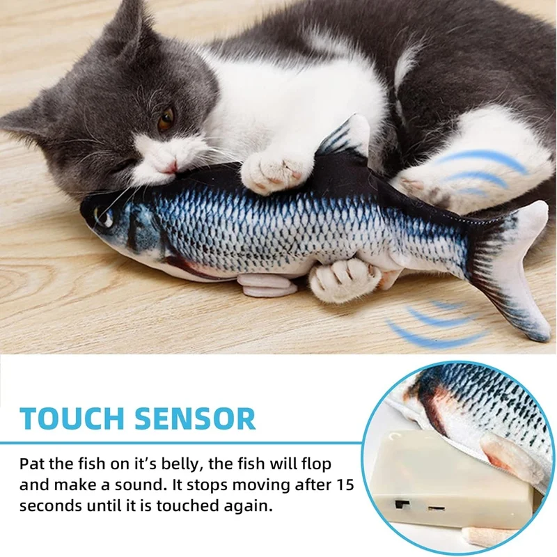 Electric Floppy Fish Cat Toy Moving Cat Kicker Fish Toy Plush Simulation Smart Wagging Fish with Catnip Toys