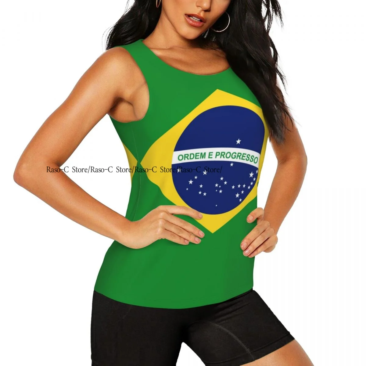 Women Casual Sport Yoga Vest Brazil Flag Quick Dry Running T-shirt Training Workout Gym Sleeveles Tank Top