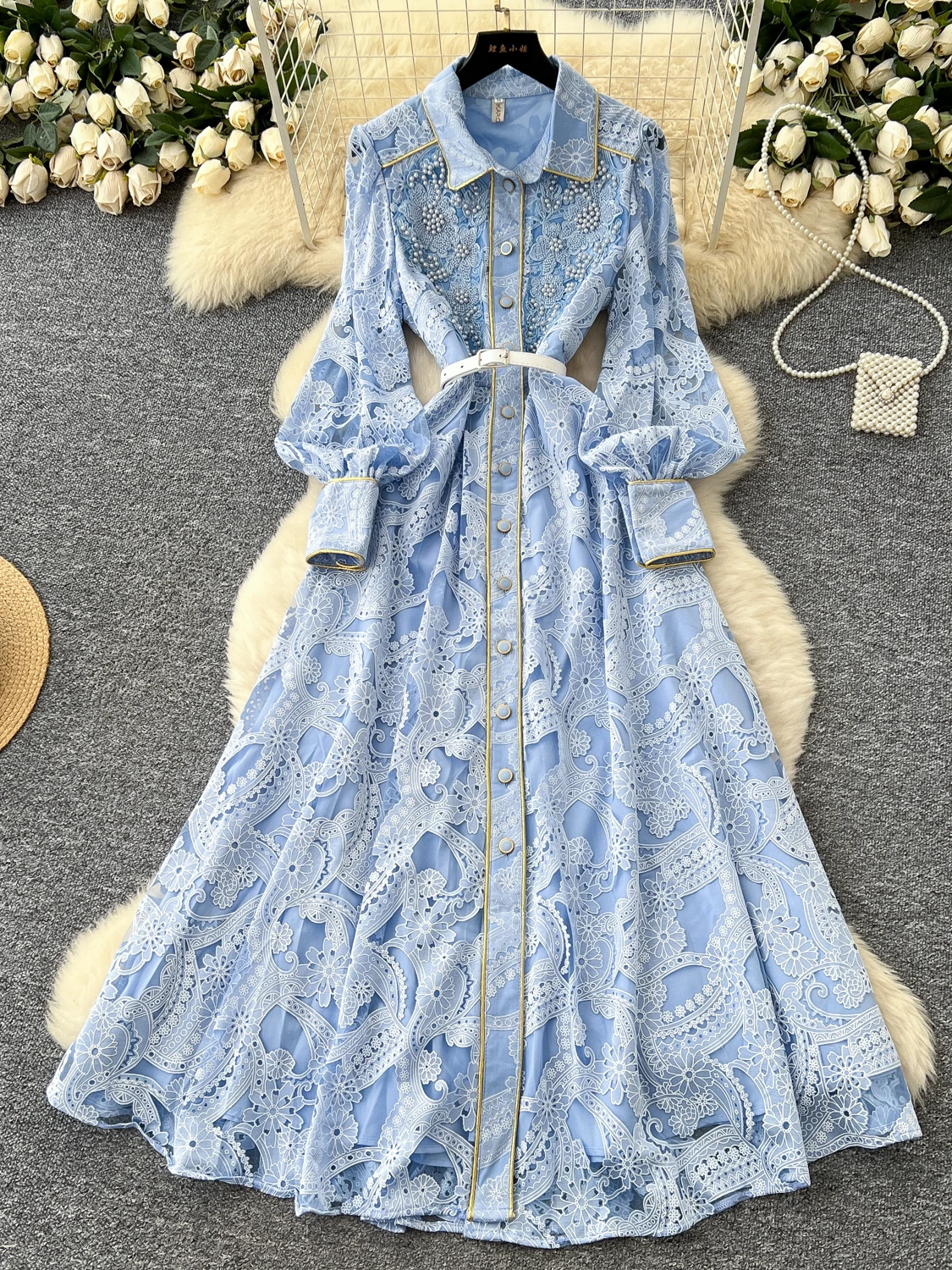 Damski jesienny garnitur Ele Lantern Sve z nadrukiem, kołnierzyk, zapinany na jeden guzik, długa spódnica w kształcie litery A z wysokim stanem dla siostry doktorki.