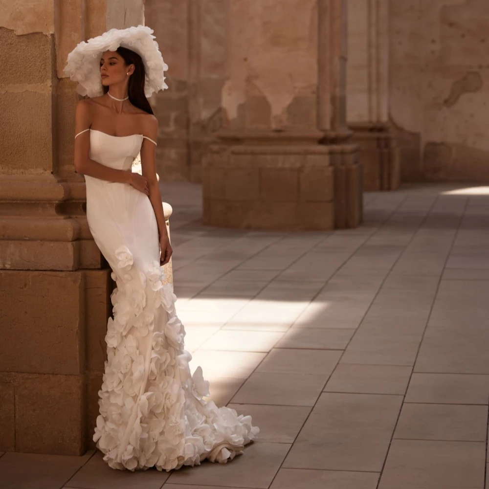 Exquisito vestido De novia De flores 3D hecho a mano elegante bata De novia sin tirantes vestido De novia De sirena Sexy bata De boda personalizada