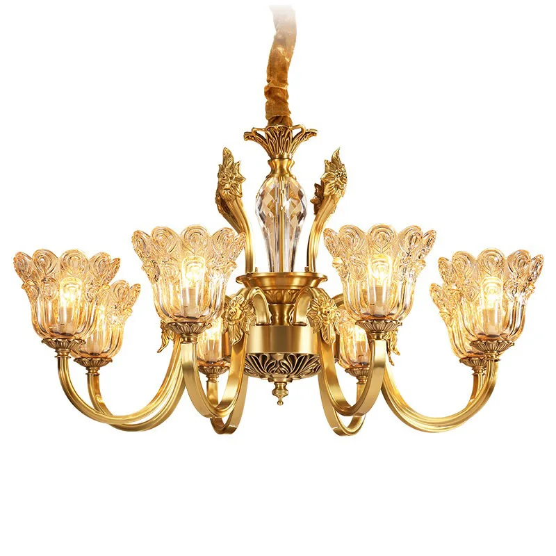 

American crystal living room chandelier, all copper, bedroom room chandelier