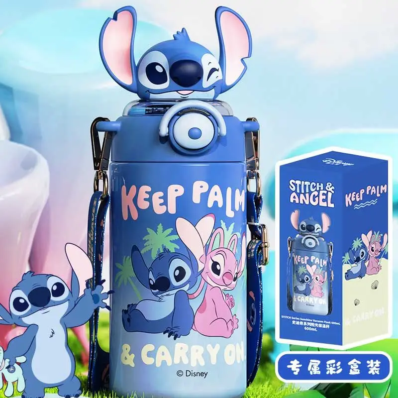 디즈니 만화 스티치 귀여운 어린이 학생 캠퍼스 홈 휴대용 높은 찾고 대용량 스테인레스 스틸 밀짚 보온병 컵