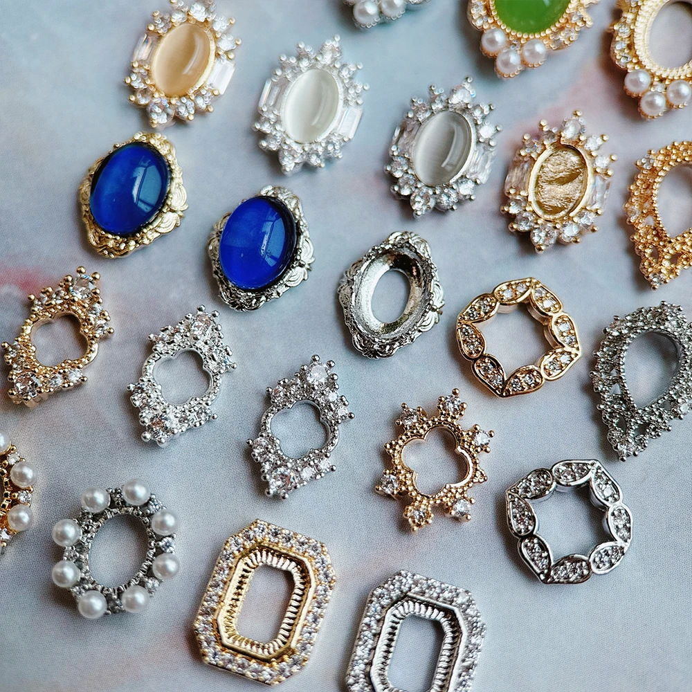 10개/세트 타원형 드롭형 속이 빈 네일 참 장식품 고급 네일 부품 보석 크리스탈 라인스톤 네일 아트 장식 액세서리