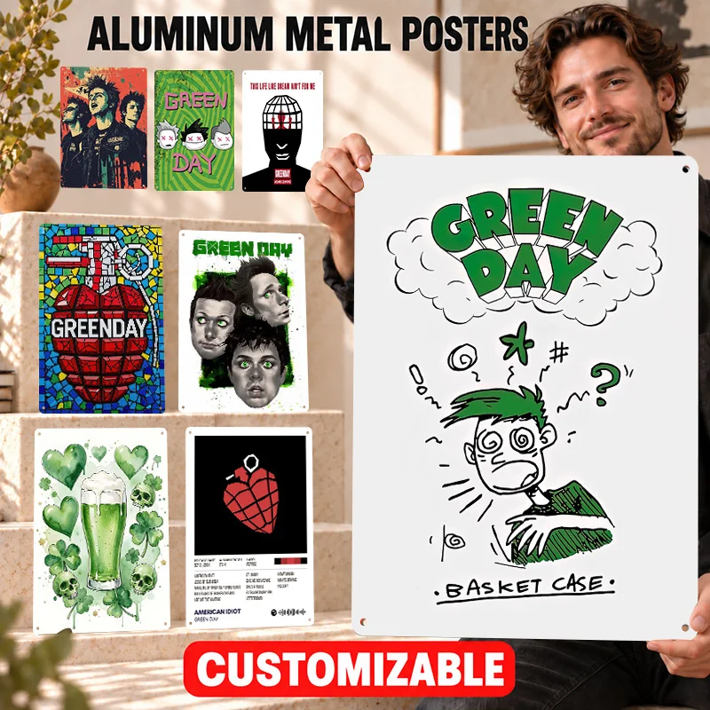 Green Day Textured Metal Posters Album Inspired Portrait Collector Room Wall Art Customized Aluminum Sign Memorable Decor Gift
