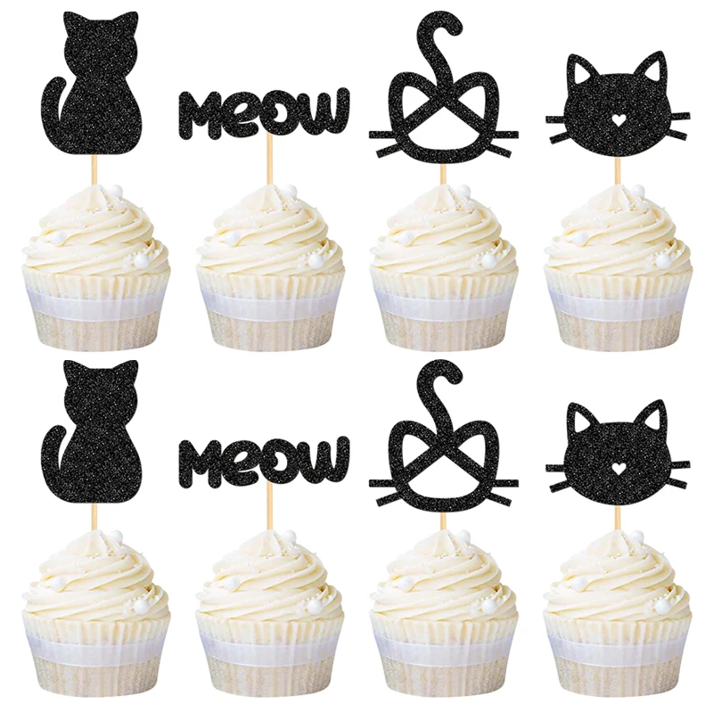 NUBECOM 24 Stück Cupcake-Topper für Katzen, glitzernde Cupcake-Picks für Katzen, Kuchendeckel für Kätzchen, Haustier, Katzen, Geburtstagskuchen-Dekoration – Detail 6