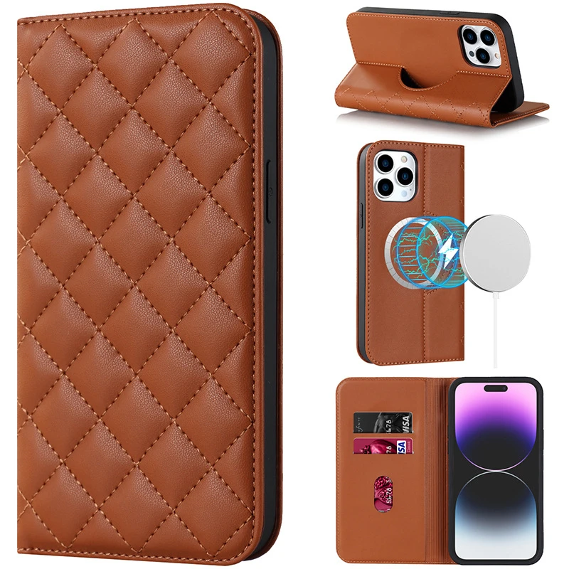 Wireless Charge Phone Case for iPhone 12 13 14 15 16 17 18 Pro Max 16 Plus 17Air Magnetic Wallet Leather Card Slots Flip Cover