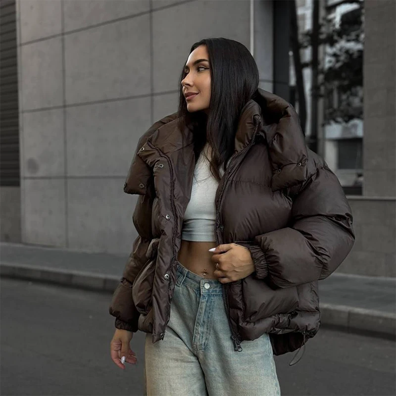 

Women's Elegant Trendy Oversize Office Jacket 2025 Casual Hooded Thick Cotton Coat Winter Warm Luxury Street High Neck Outerwear