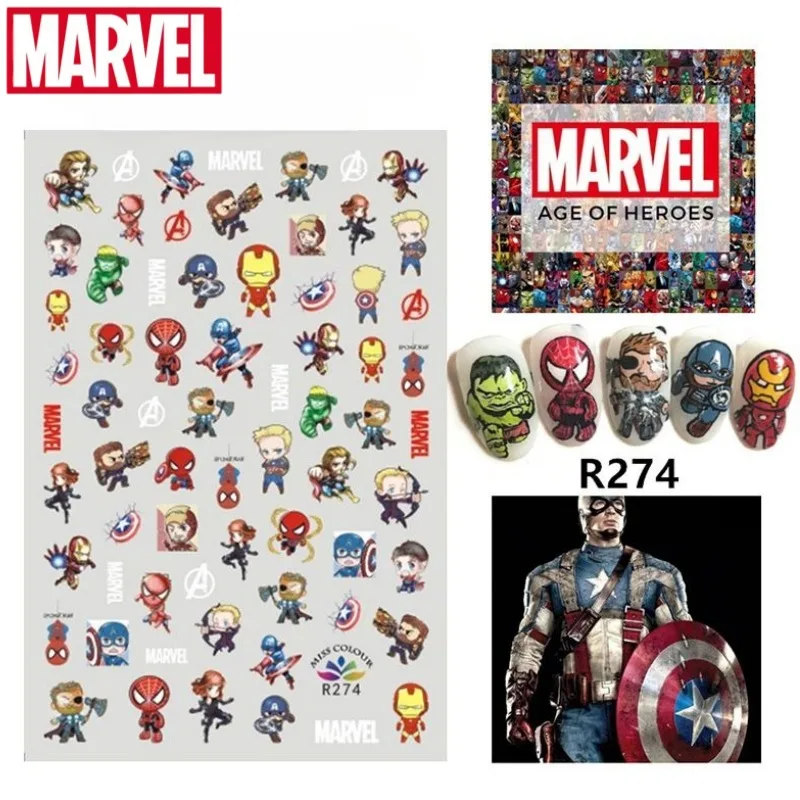 

Marvel The Avengers Captain America Iron Man Spiderman Cute Patches Small Fresh Decal Creative Simple Nail Stickers Wholesale