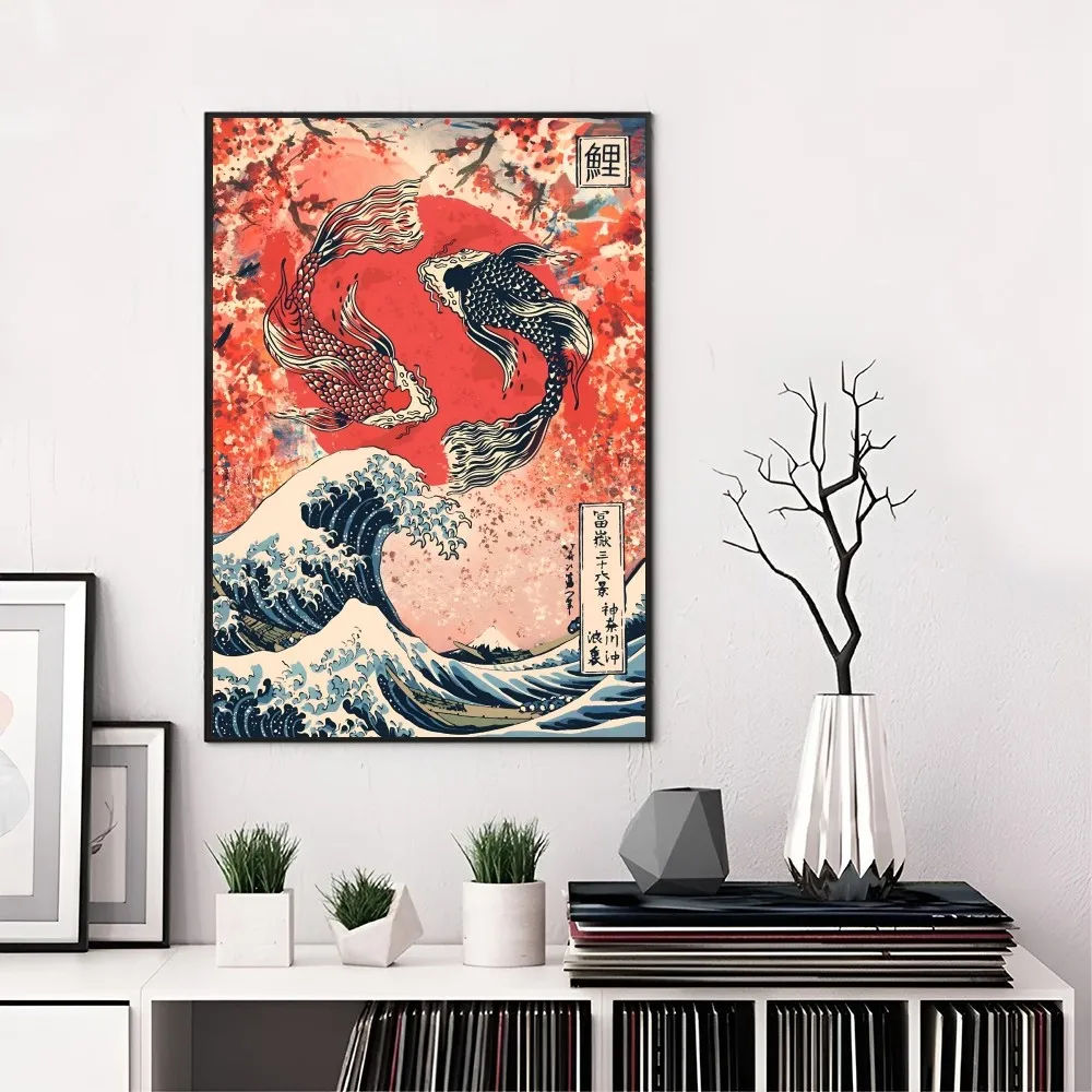 1PC Japanese Waves Poster Self-adhesive Art Waterproof Paper Sticker Coffee House Bar Room Wall Decor