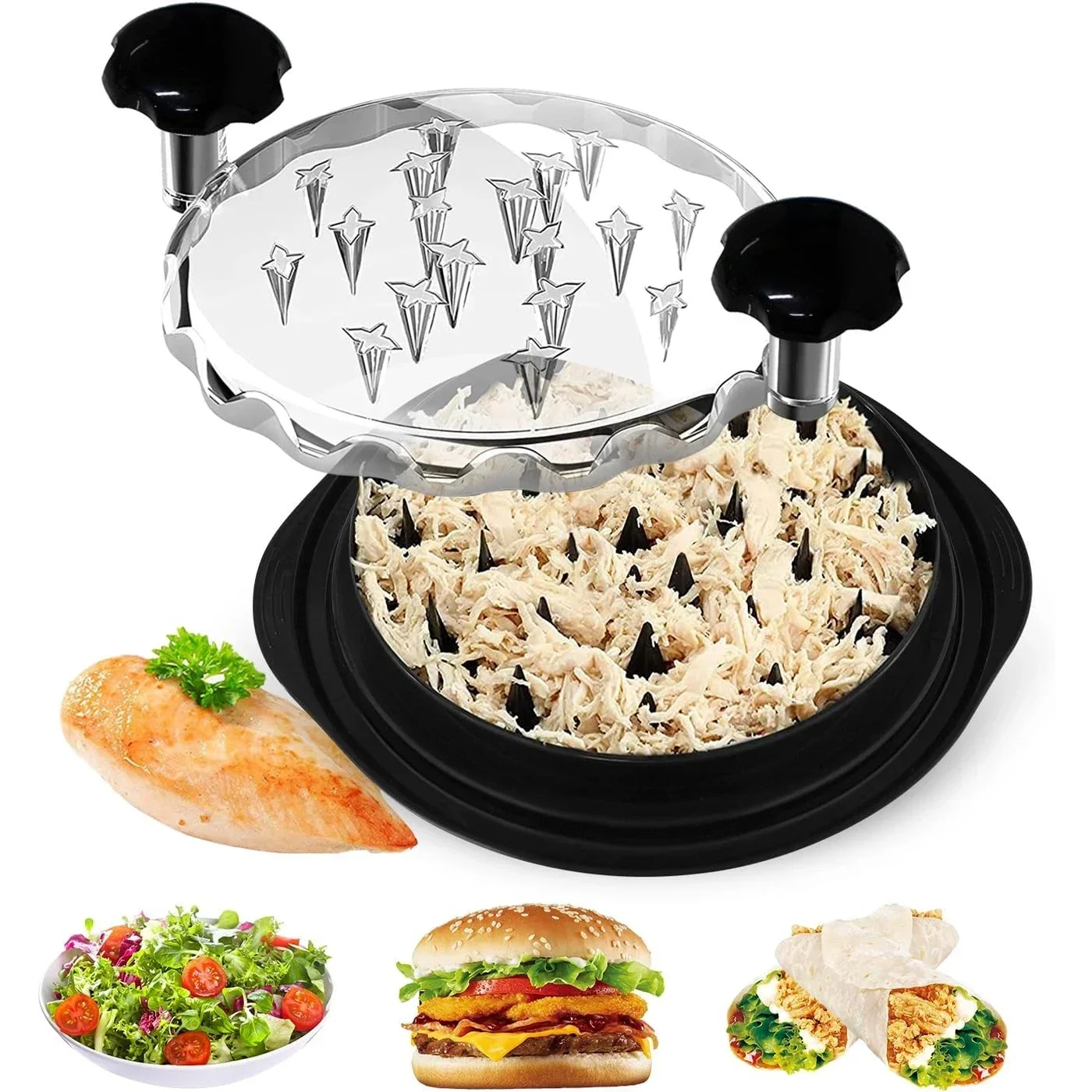 Chicken Shredder Tool Meat Breast Shredding Separation Mincing Grinder Machine with Lid for Shredding Chicken Pulled Beef 닭가슴살