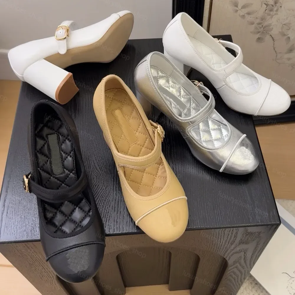 

Mary jane heels Dress Shoes Designer ballet heels Shoes with strap buckle Genuine Baise Leather Round toe Mary Jane shoes casual