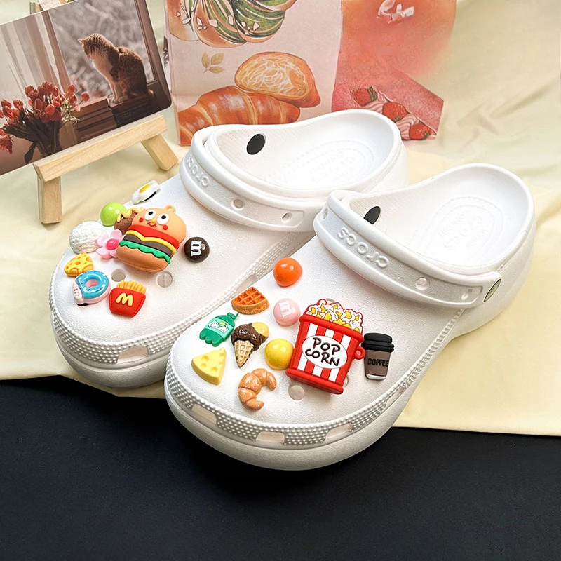 Hebillas de Alta Calidad para Zapatos con Diseños de Hamburguesas, Palomitas y Otros Alimentos, Lindas y Desmontables, Accesorios DIY de Dibujos Animados, ¡Venta Caliente!