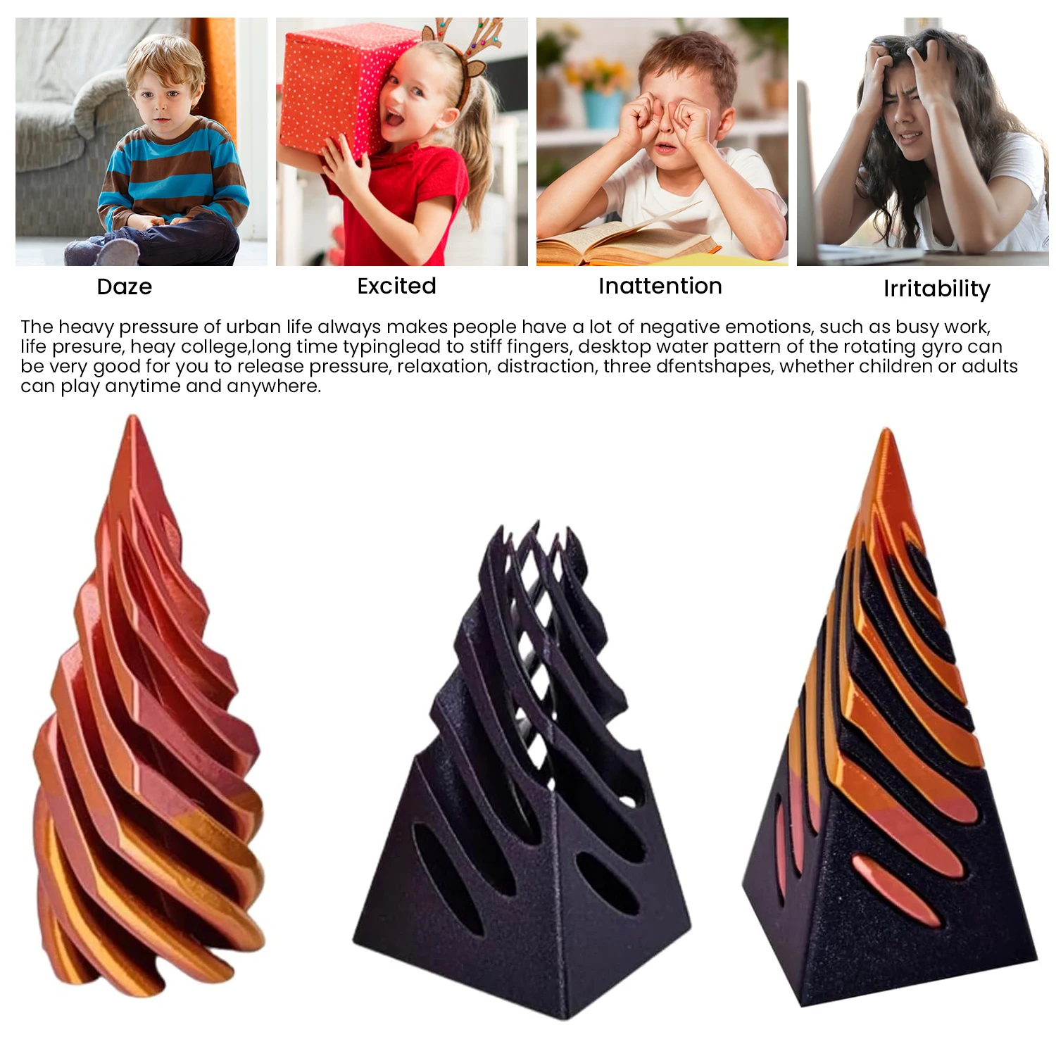 Impossible Pyramid Crossing Sculpture 3D Printed Rotating Spiral Cone Fidget Toy Fidget Toy for Relief of Stress And Anxiety