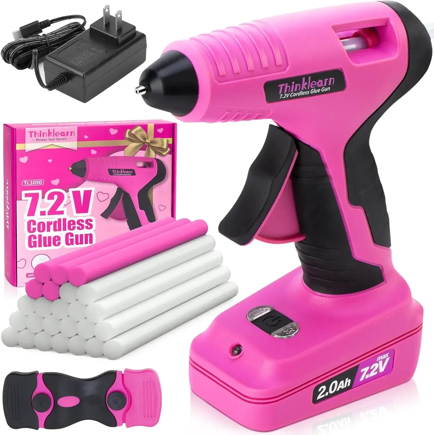 

Cordless Hot Glue Gun, 7.2V Pink 15s Fast Preheating Glue Gun Set with 25PCS Mini Glue Sticks, Rechargeable Wireless Hot Melt