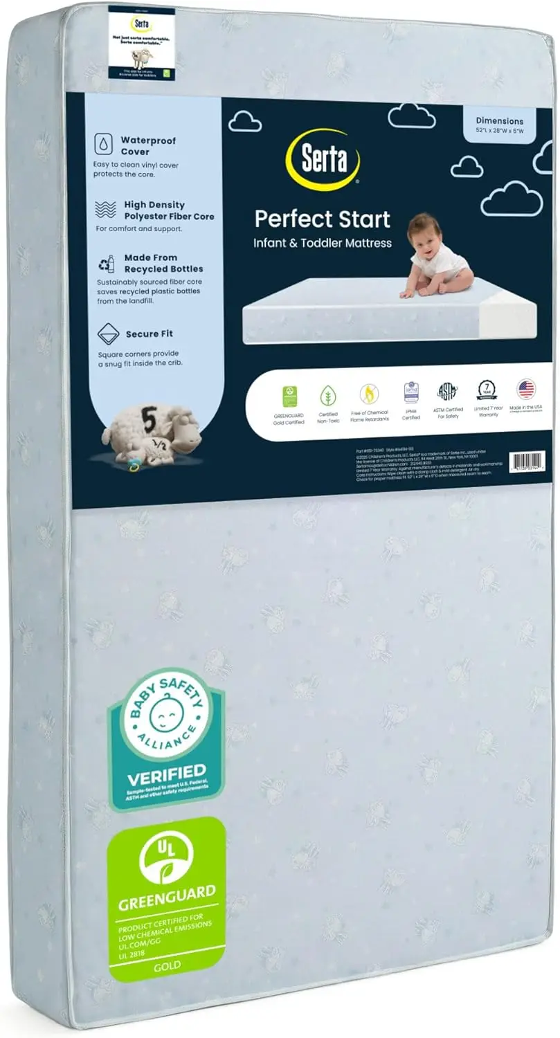 

Двусторонний водонепроницаемый матрас для детской кроватки, 6-дюймовый с сердцевиной из волокна, сертифицирован GREENGUARD Gold, гарантия 7 лет