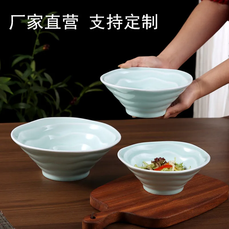 Celadon Hat Bowl Ramen Commercial Trumpet Bowl Hotel Ceramic Large Soup Noodle Bowl Ceramic Noodle