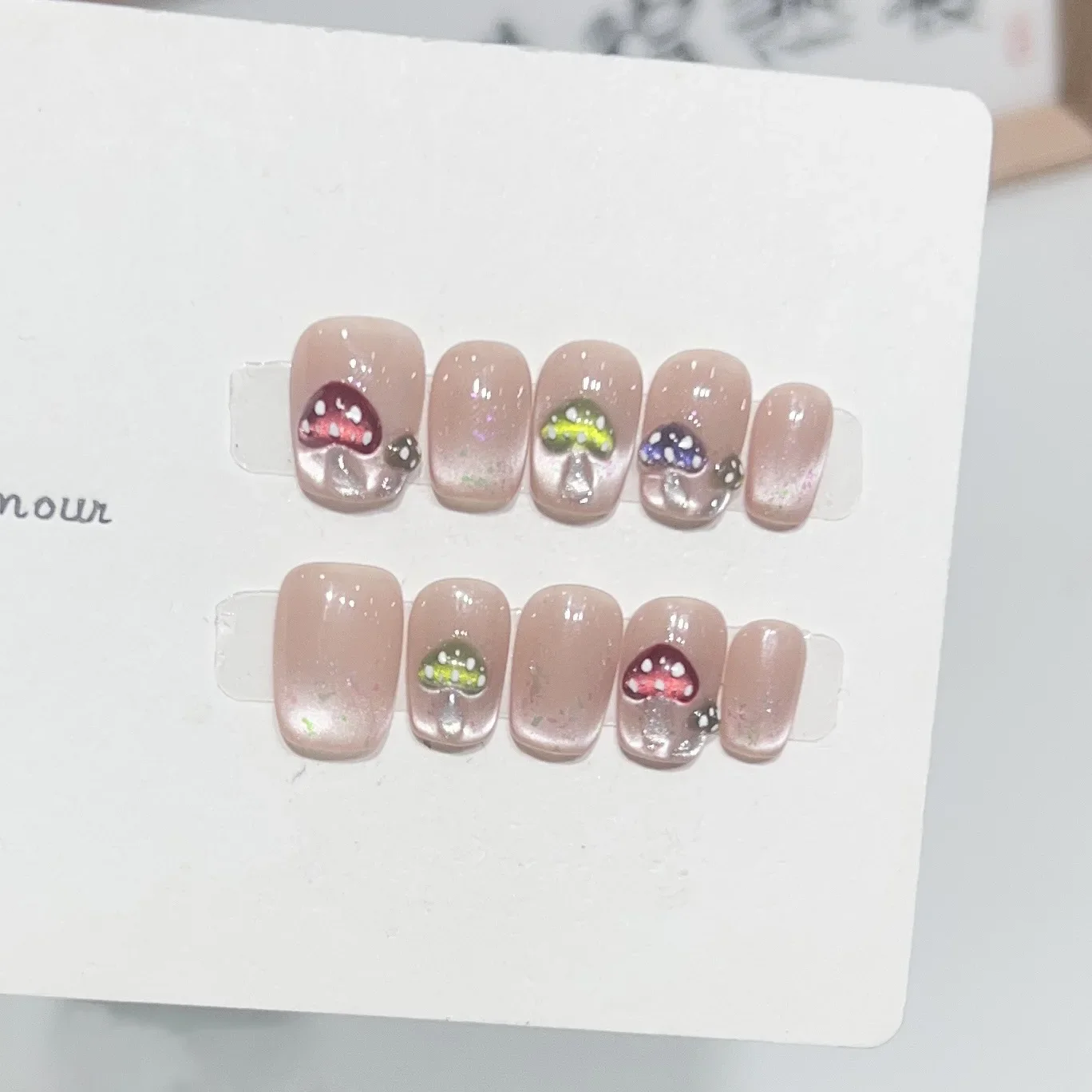 10Pcs Short Ballerina Handmade Press on Nails Cat Eye Fake Nails Wearable Stick-on Nails Full Cover False Nail Uñas Postizas 네일팁