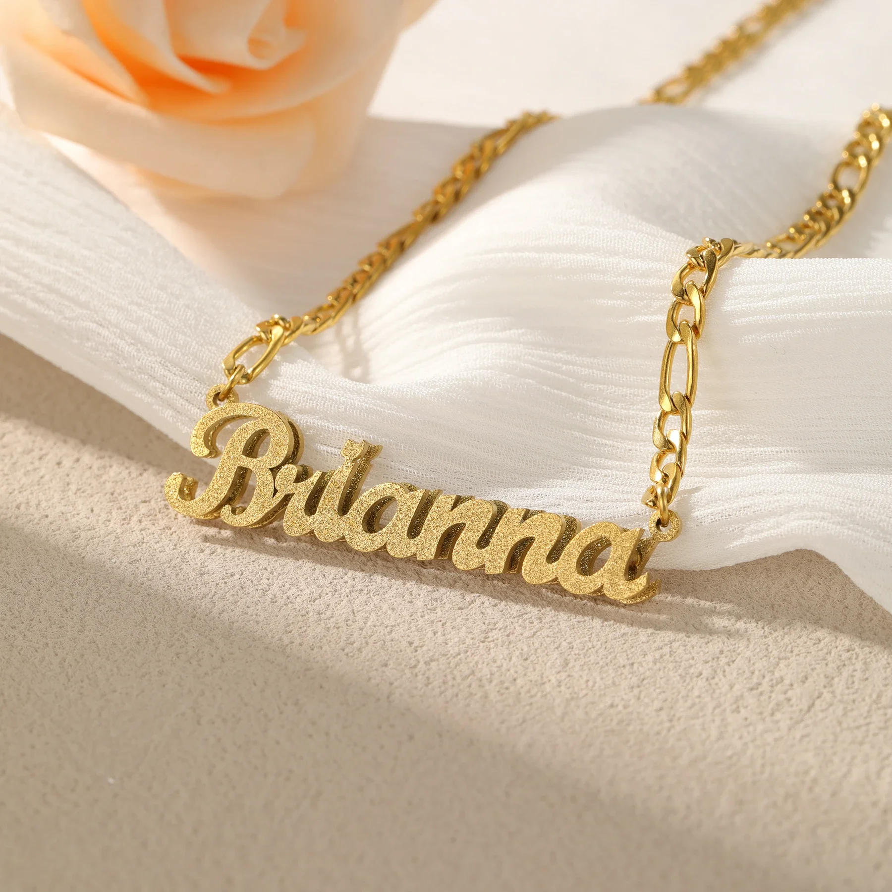

Custom Frosted Name Necklace Double Layer Frosted Nameplate Choker Waterproof Pendant Luxury Jewelry Wedding Gift For Women
