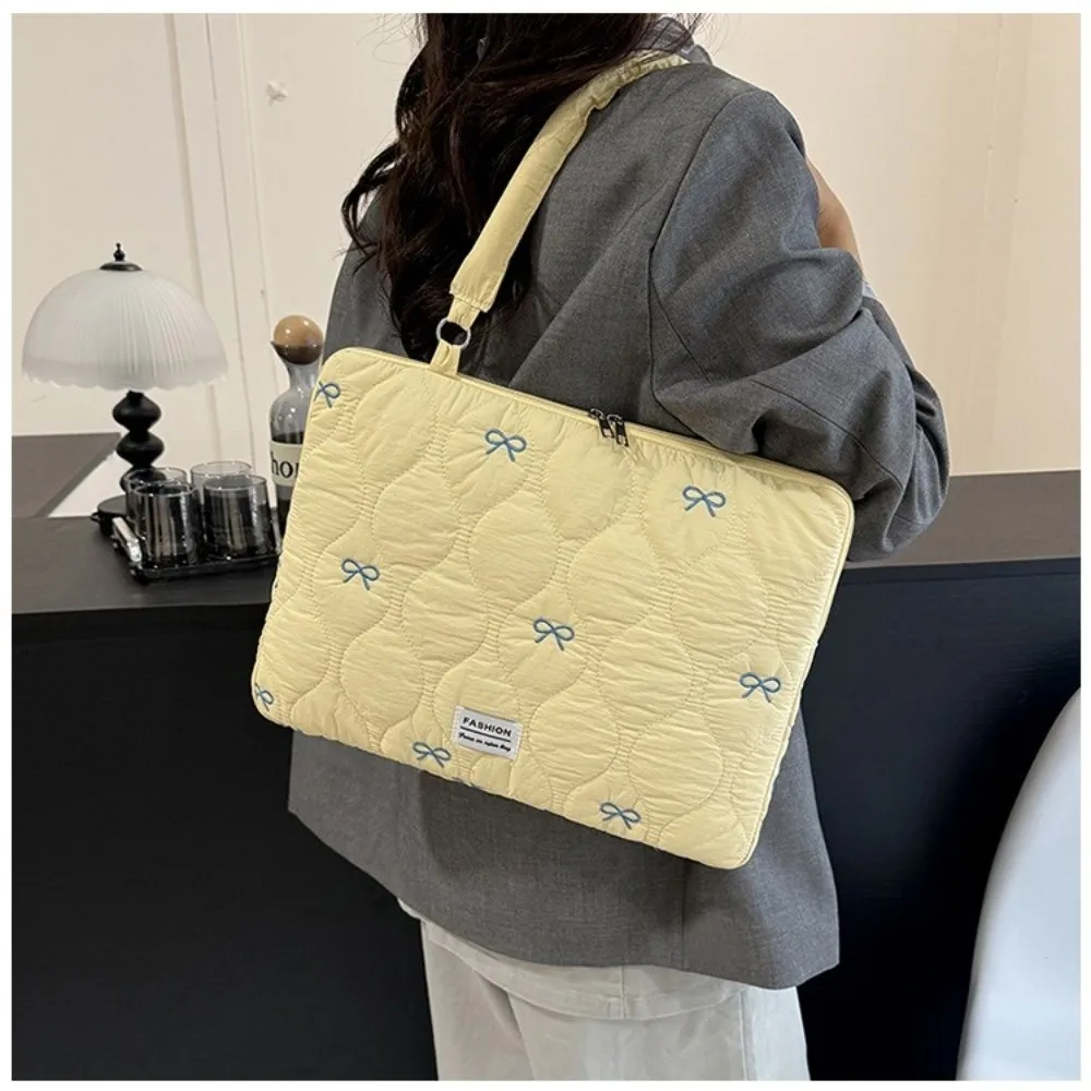 Bowknot 13-15.6inch Laptop Sleeve Large Capacity Puffy Tablet Handbag Shockproof Multifunctional Laptop Shoulder Bag Universal