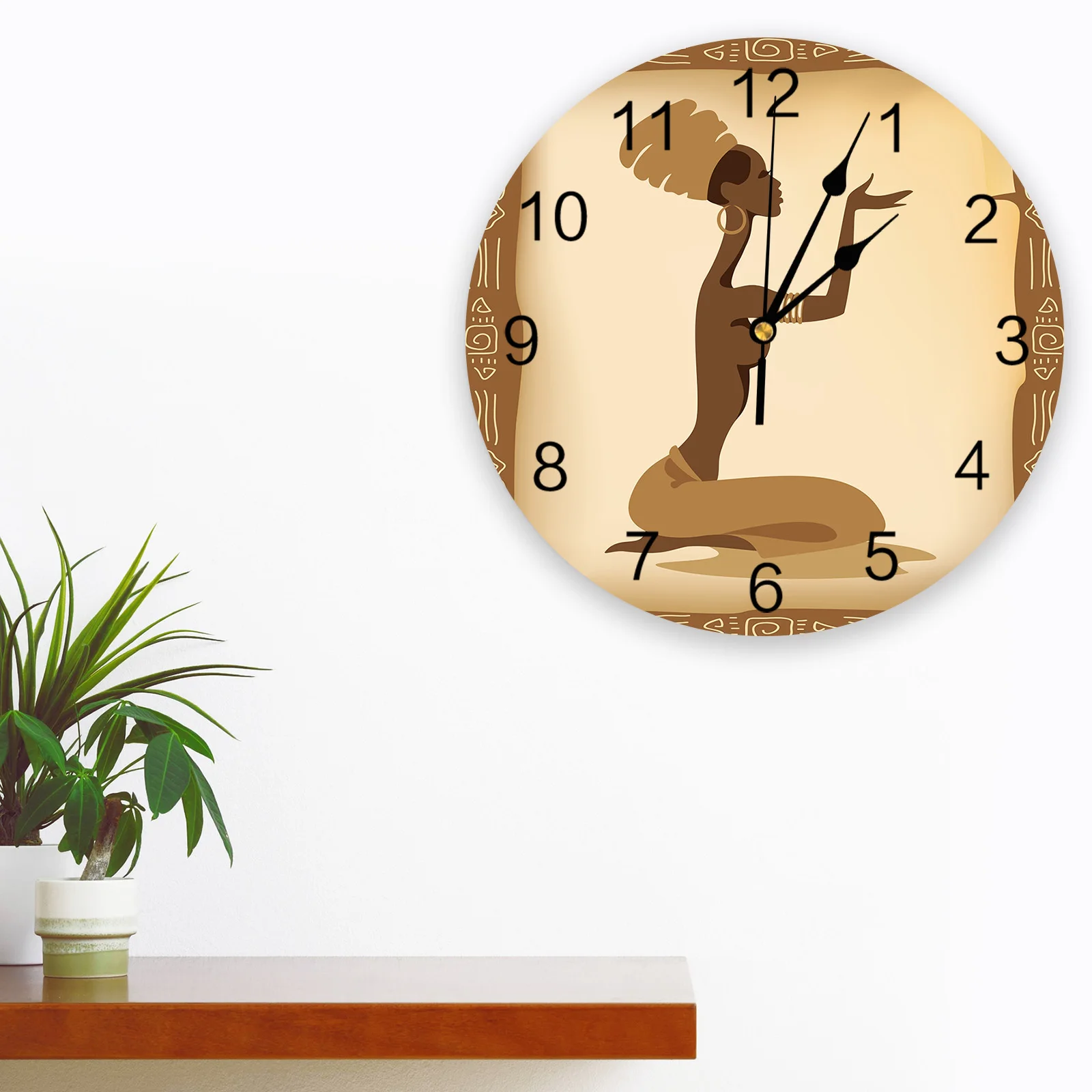 Khaki Woman Praying Turban Totem Bedroom Wall Clock Large Modern Kitchen Dinning Round Wall Clocks Living Room Watch Home Decor