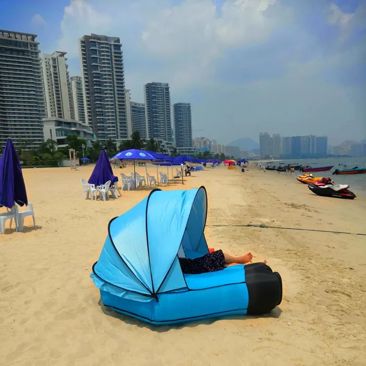 Sofá inflável customizável reclinável com toldo, espreguiçadeira portátil ao ar livre, sofá de praia, sofá-cama