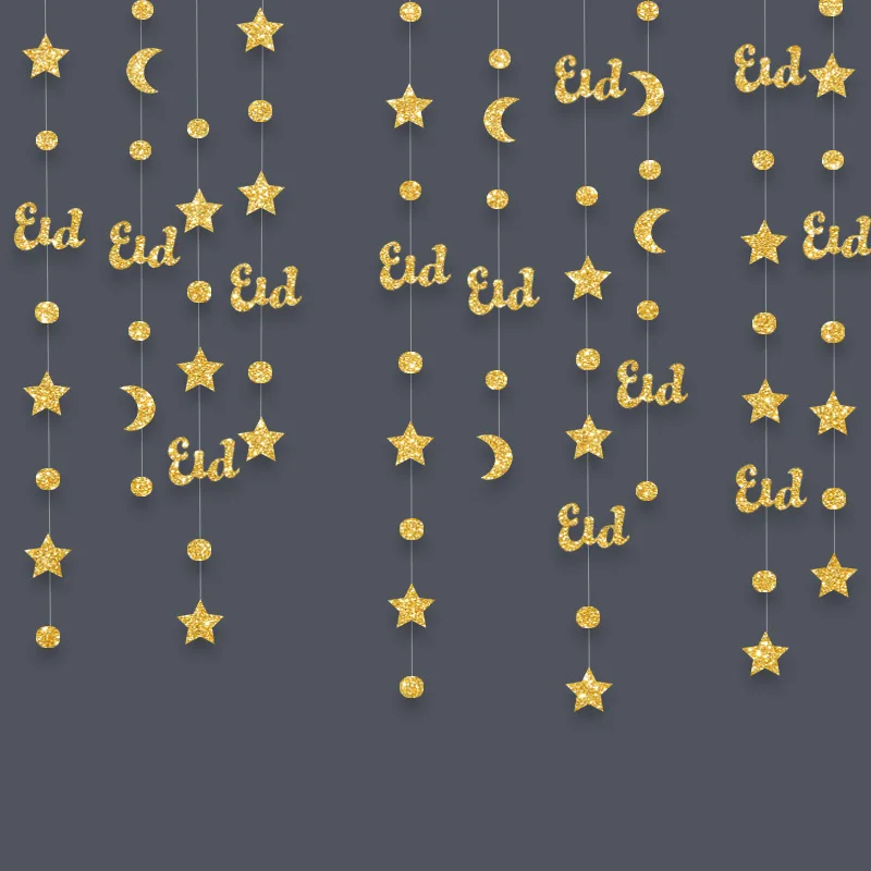 3M Gold Silver Star Moon Lantern Garland Ramadan Eid Mubarak Hanging Streamer Home Decoration Muslim Islamic Party 2025