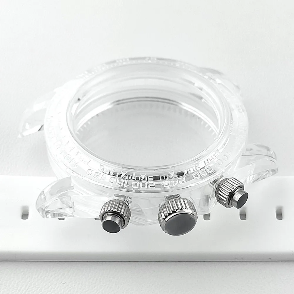 39,5mm Herren-Uhrengehäuse aus Acryl, transparent, geeignet für VK63, mit schwarzem, blauem, grünem, weißem Armband, Uhrenteile und Zubehör – Detail 2