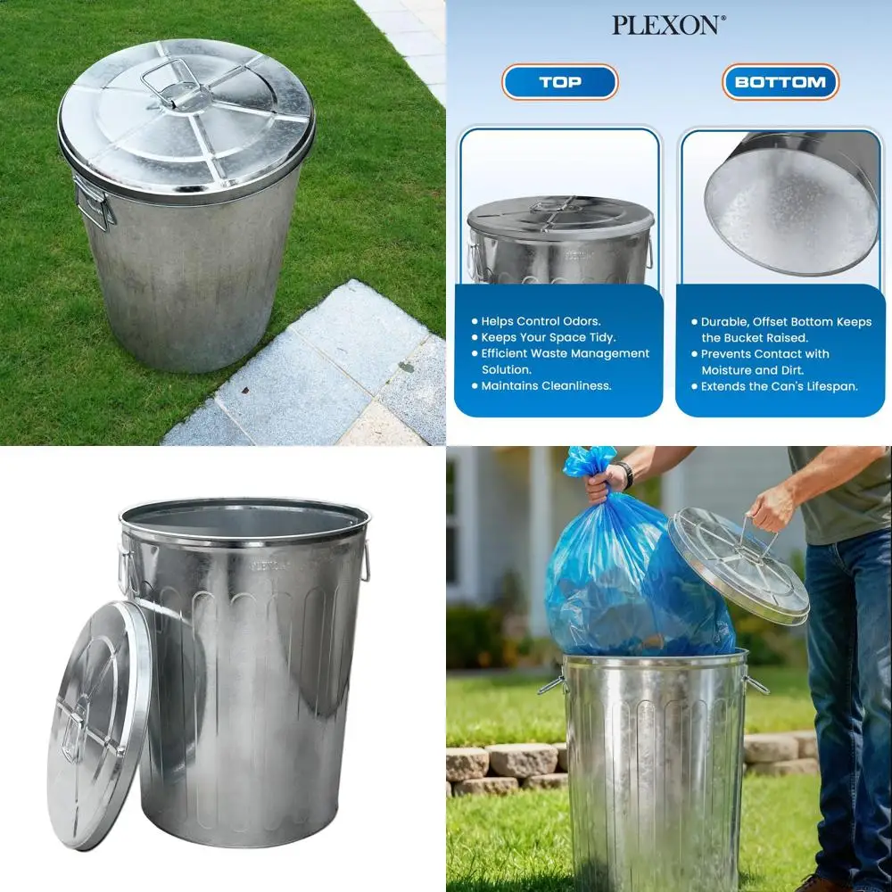 

Large 20 Gallon Galvanized Steel Outdoor Trash Can with Lid, Heavy Duty Round Container for Patio, Garage, Ashes, or Bird Seed S