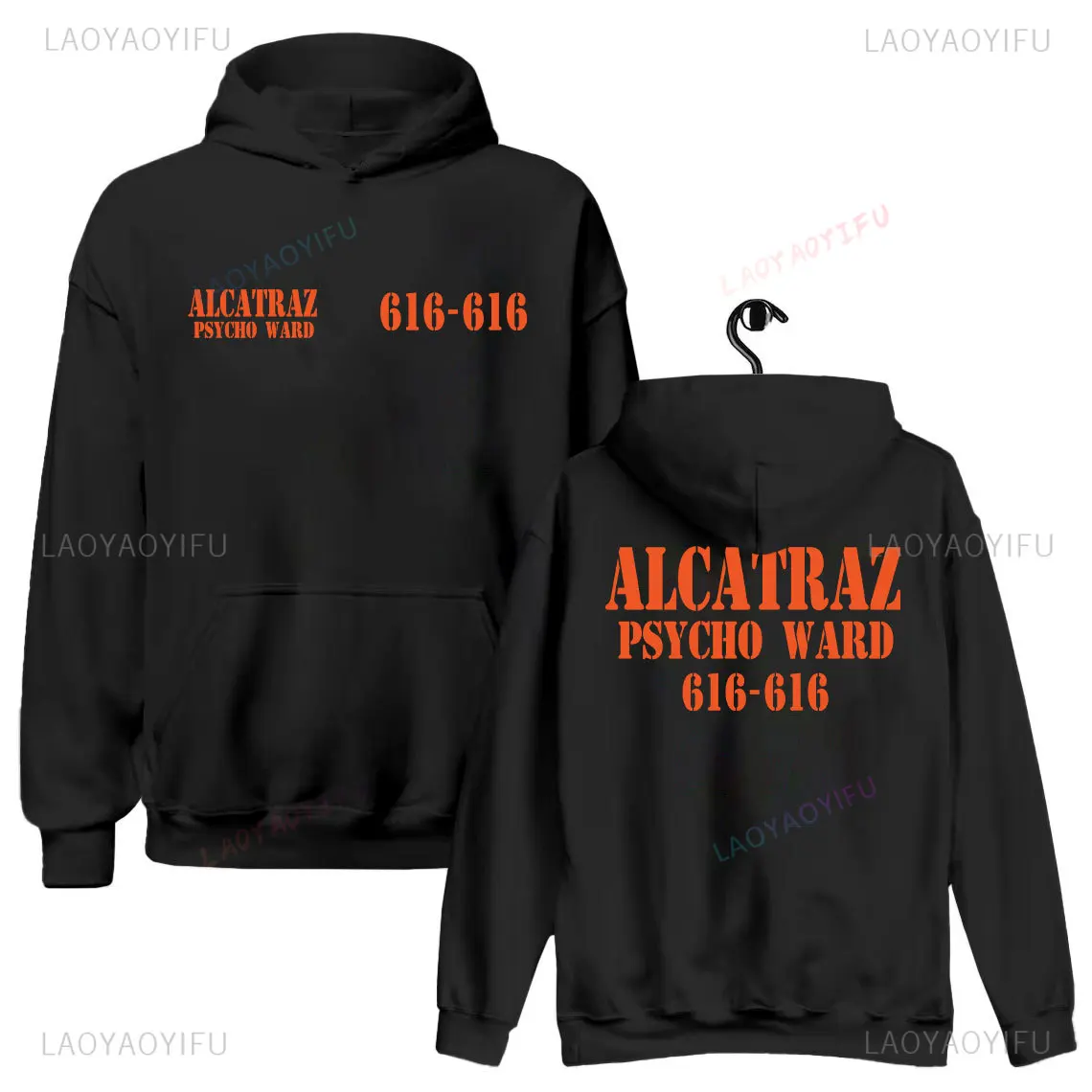Alcatraz Psycho Ward 616 616 هالوين الجرافيك هوديي عقارب الساعة البرتقالي امرأة رجل كامل طول رواية البلوز Camisetas