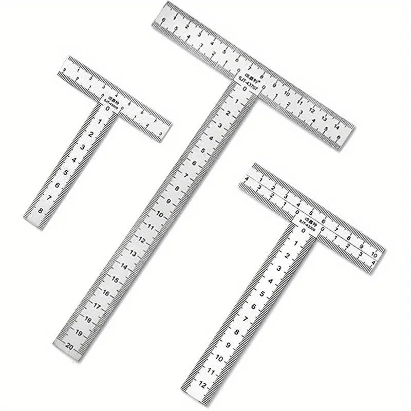1Pc Integrated Stainless Steel T-shaped Ruler with 90 Degree Right Angle and Thickened Scale T-shaped Engineering Ruler