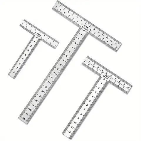 1Pc Integrated Stainless Steel T-shaped Ruler with 90 Degree Right Angle and Thickened Scale T-shaped Engineering Ruler