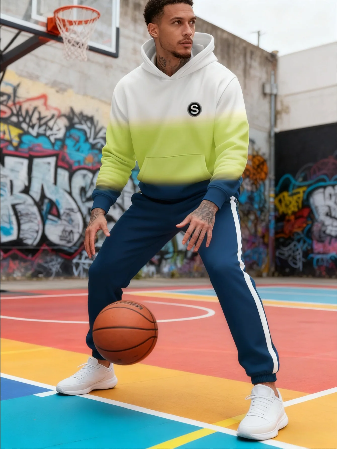 Traje deportivo con capucha y impresión digital para hombres europeos y americanos: tela de sudadera agradable para la piel de alta calidad